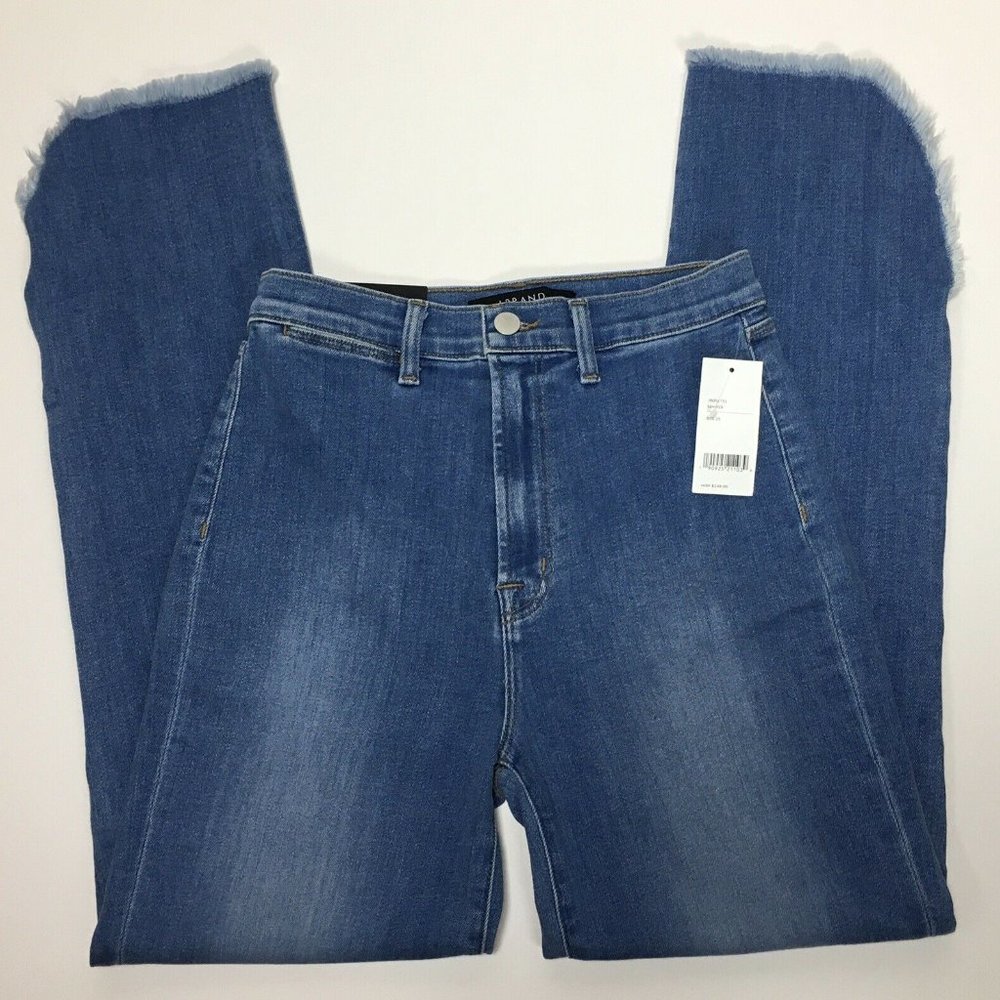 J Brand Jeans High Rise Sawyer Stovepipe Raw Hem Fringe Flat Front - Picture 8 of 14